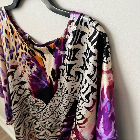 Cache' Vintage Abstract Animal Print Silk Top Dolman Sleeve Purple Artsy 90s S - Picture 2 of 7